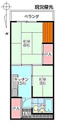 第2塩屋コーポカーサー塩金 2Kの間取図画像