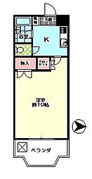 シャングリラ花園 4階1Kの間取り