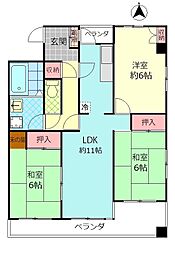 サザンブライト城南 3階3LDKの間取り