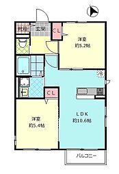 ベル・セゾン金池南 1階2LDKの間取り