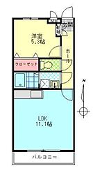 エクシア南春日 2階1LDKの間取り