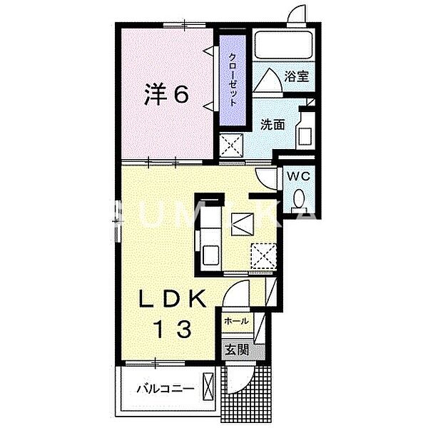 ヴィオラＡ ｜岡山県岡山市中区長岡(賃貸アパート1LDK・1階・45.09㎡)の写真 その2