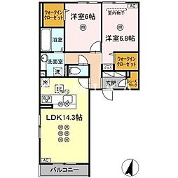 ガーデン　ラピッズ 1階2LDKの間取り
