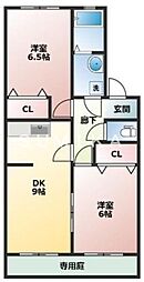 フォーシーズンズ秋 1階2DKの間取り