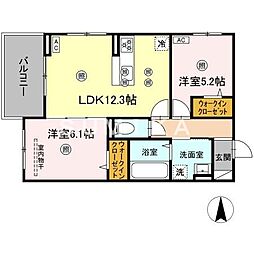 ル　コンテ 2階2LDKの間取り