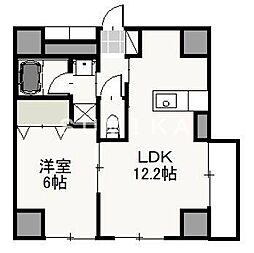 アーバン富田町 2階1LDKの間取り