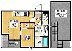 Ｇｒａｎｄｔｉｃ　ＪＭ　富田 2階1LDKの間取り