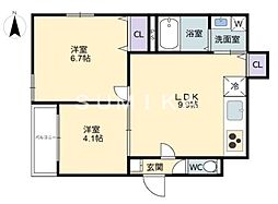RIVER　CITY　西川原 3階2LDKの間取り