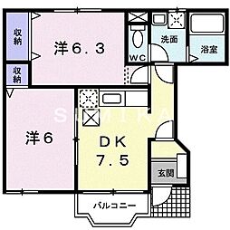 柊 1階2DKの間取り