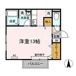 ももたろうハイツ 2階ワンルームの間取り