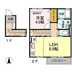 クレア　メゾン 2階1LDKの間取り