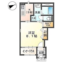 フィールドアップ雅 1階1Kの間取り