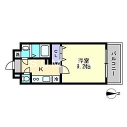 グランフォンテーヌ奉還町 3階1Kの間取り