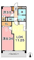 厚生町クラウンズマンション 10階2LDKの間取り