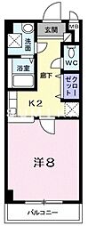 ニューメゾン森安 1Kの間取図画像