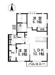 ヴェルジュ・コート2 2LDKの間取図画像