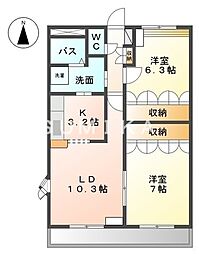 サンライズ3番館 2LDKの間取図画像