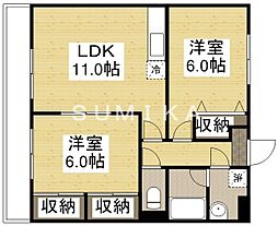 明日香マンション 2LDKの間取図画像