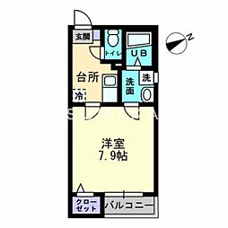 クレフラスト北長瀬A棟 1Kの間取図画像