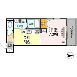 ジャンティーユ 1DKの間取図画像