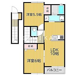 ウッディバード庭瀬1 2LDKの間取図画像