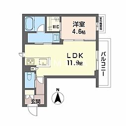 ユーグレイス東島田 1LDKの間取図画像