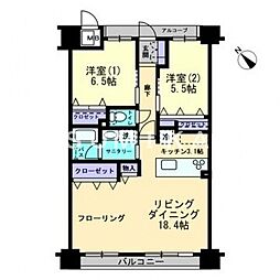 アルファスマート庭瀬駅前 2LDKの間取図画像