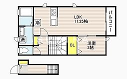 フォーレ奥田 1LDKの間取図画像