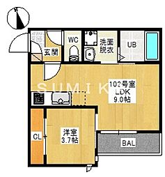 グランティックキューブ西市 1LDKの間取図画像