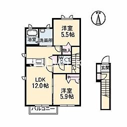 コンフォートリンナ1番館 2LDKの間取図画像