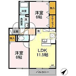 メルベーユコートB 2LDKの間取図画像