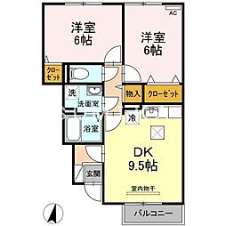 プレジオ六番館 2DKの間取図画像