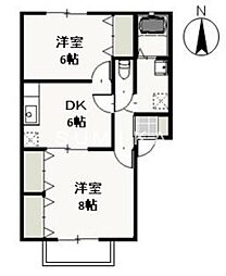 クリスタルパレスA 2DKの間取図画像