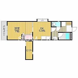 エスパス東古松 1DKの間取図画像