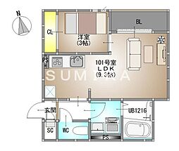 岡山市北区奥田南町アパート 1LDKの間取図画像