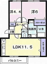 エルディムパディB 2LDKの間取図画像