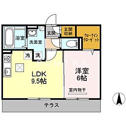メルベーユB 1LDKの間取図画像