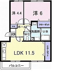 エルディムパディB 2LDKの間取図画像