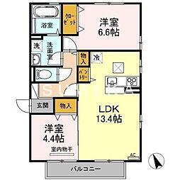 アンソレイユサイA 2LDKの間取図画像