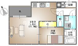 岡山市中区小橋町1丁目アパート 1LDKの間取図画像
