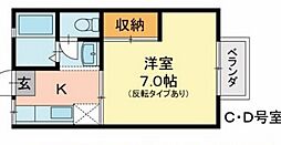メゾン岡北2 1Kの間取図画像