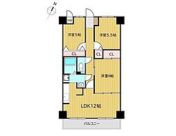 ガーデングラス桑野1 3LDKの間取図画像