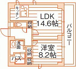 ボヌールスクエアアコオ5番館 1LDKの間取図画像