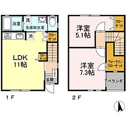 メゾネット八幡A 2LDKの間取図画像