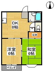 ヴィレッジニューハウンC 2DKの間取図画像
