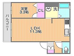 ラ・パルテール国富参番館 1LDKの間取図画像