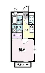 天神ヒルズA 1Kの間取図画像