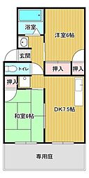 烏城コーポE 2DKの間取図画像