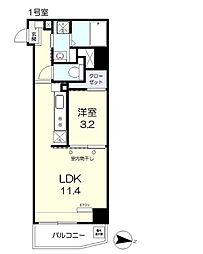 8Leafomoto 1LDKの間取図画像