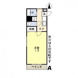 フォレスト東古松 1Kの間取図画像